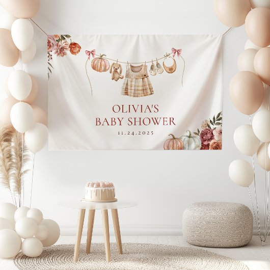 Little Pumpkin Fall Pink Floral Girl Babydusche Banner