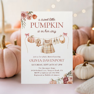 Little Pumpkin Fall Pink Floral Girl Babydusche Einladung