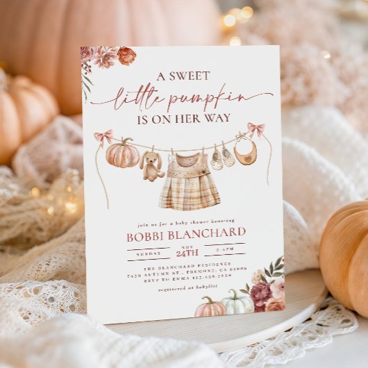 Little Pumpkin Fall Pink Floral Girl Babydusche Einladung