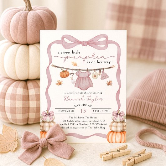 Little Pumpkin Fall Pink Girl Babydusche Einladung