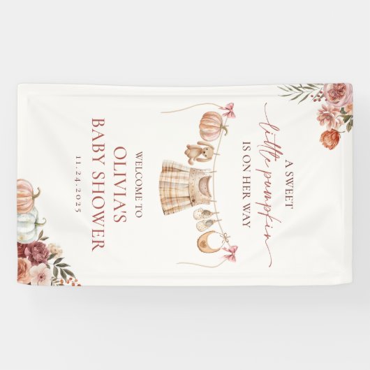 Little Pumpkin Fall Pink Girl Babydusche Willkomme Banner (Horizontal)