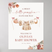 Little Pumpkin Fall Pink Girl Babydusche Willkomme Poster (Vorne)