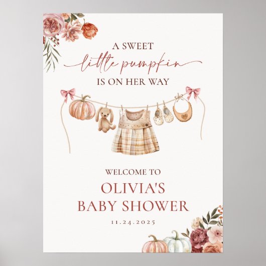 Little Pumpkin Fall Pink Girl Babydusche Willkomme Poster (Vorne)