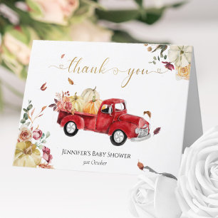 Little Pumpkin Fall Red Vintag Truck Baby Dusche Dankeskarte