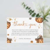 Little Pumpkin Fall Retro Leopard Bow Baby Dusche Dankeskarte (Stehend Vorderseite)