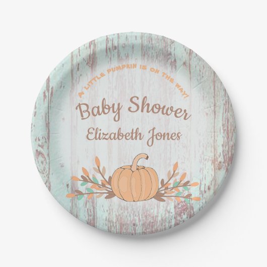 Little Pumpkin Fall Rustic Baby Dusche Pappteller (Vorderseite)