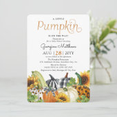 Little Pumpkin Fall Trendy Neutral Baby Dusche Einladung (Stehend Vorderseite)