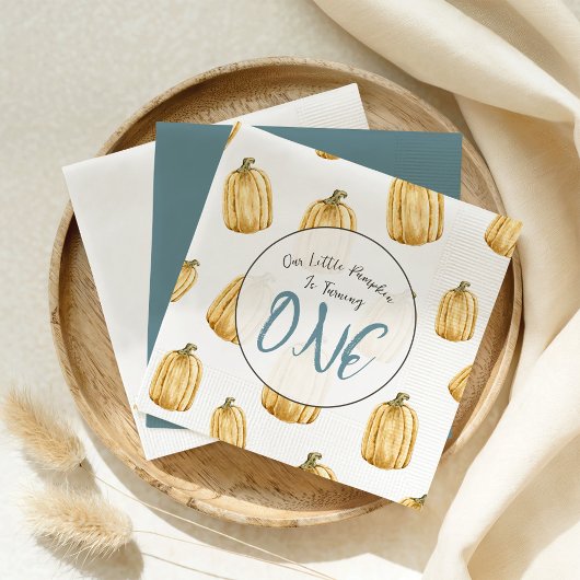 Little Pumpkin Fall Watercolor Boy Birthday Serviette