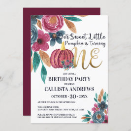 Little Pumpkin Fall White Gold Floral 1. Geburtsta Einladung