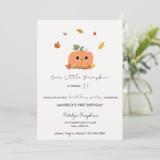 Little Pumpkin First Birthday Invitation Einladung (Stehend Vorderseite)