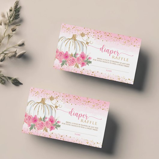 Little Pumpkin Floral Baby Girl Diaper Raffle Card Visitenkarte