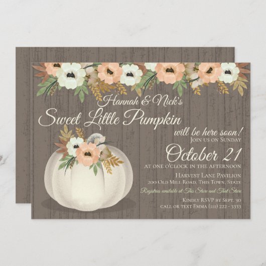 Little Pumpkin Floral Baby Shower Einladung (Vorne/Hinten)