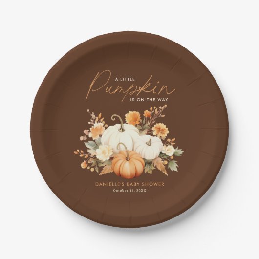 Little Pumpkin Floral Boho Botanical Baby Shower Pappteller (Vorderseite)
