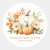 Little Pumpkin Floral Boho Botanical Baby Shower Runder Aufkleber (Vorderseite)