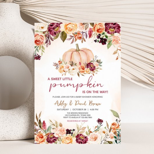 Little Pumpkin Floral Burgundy Baby Shower Einladung