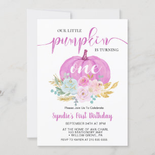 Little Pumpkin Floral Erster Geburtstag Einladung