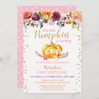 Little Pumpkin Floral Girl Baby 1. Geburtstag Part Einladung
