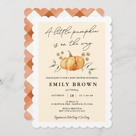 Little Pumpkin Floral Neutral Baby Shower Einladung (Vorne/Hinten)