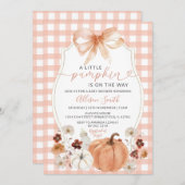 Little Pumpkin Floral Orange Gingham Baby Shower Einladung (Vorne/Hinten)