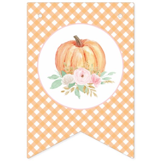 Little Pumpkin Floral Orange Kariert erster Geburt Wimpelkette (Erste Fahne)