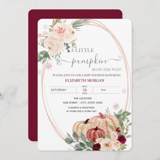 Little Pumpkin Frame Blume Kinderdusche Einladung (Vorne/Hinten)