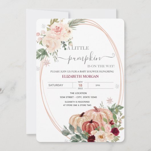 Little Pumpkin Frame Blume Kinderdusche Einladung (Vorderseite)