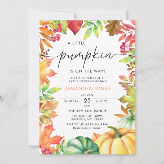 Little Pumpkin Gender Neutral Fall Baby Shower Einladung (Vorderseite)
