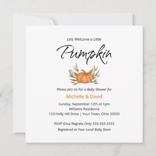 Little Pumpkin Gender Neutral Fall Baby Shower Einladung (Vorderseite)