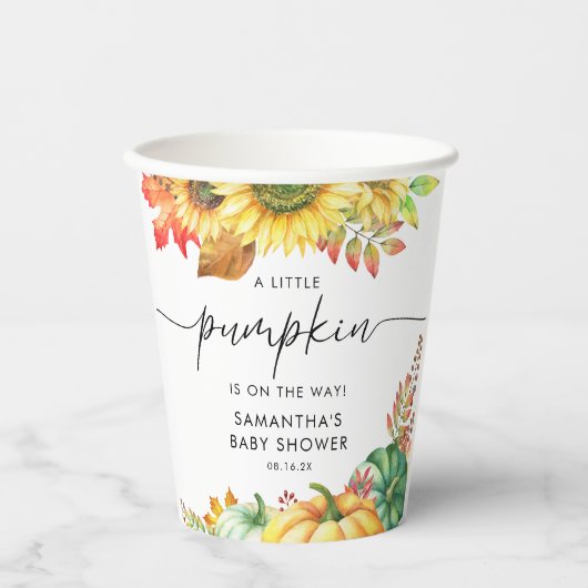 Little Pumpkin Gender Neutral Fall Baby Shower Pappbecher (Vorderseite)