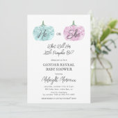 Little Pumpkin Gender Reveal Halloween Baby Shower Einladung (Stehend Vorderseite)