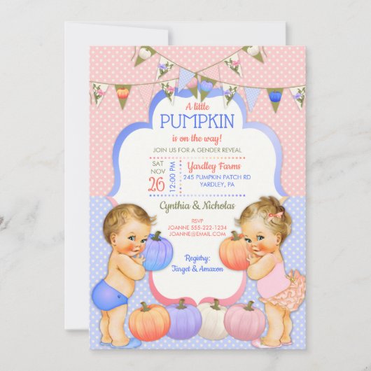 Little Pumpkin Gender Reveal Light Blonde Einladung (Vorderseite)