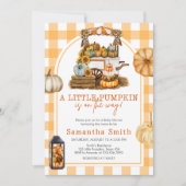 Little Pumpkin Gingham Baby Shower Einladung (Vorderseite)