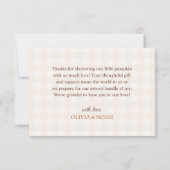 Little Pumpkin Gingham Teddy Bear Fall Baby Shower Dankeskarte (Rückseite)