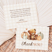 Little Pumpkin Gingham Teddy Bear Fall Baby Shower Dankeskarte