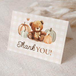 Little Pumpkin Gingham Teddy Bear Fall Baby Shower Dankeskarte