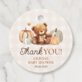 Little Pumpkin Gingham Teddy Bear Fall Baby Shower Geschenkanhänger (Vorderseite)