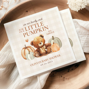 Little Pumpkin Gingham Teddy Bear Fall Baby Shower Serviette