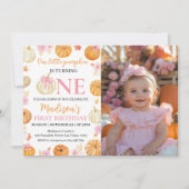 Little Pumpkin Girl 1. Geburtstag Foto Einladung (Vorderseite)
