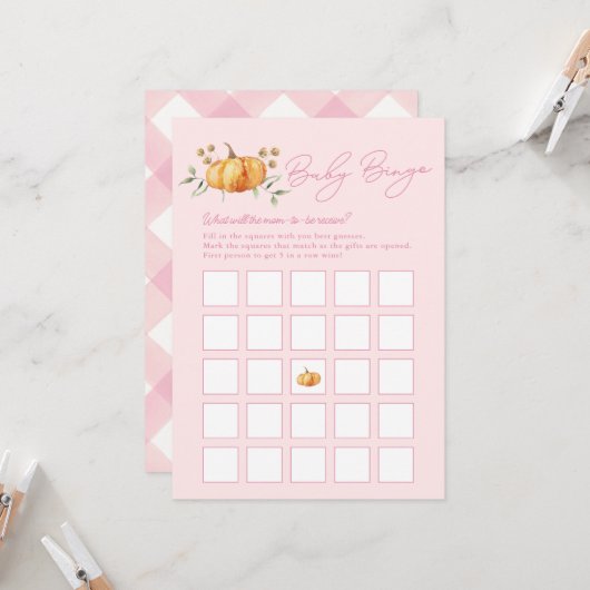 Little Pumpkin Girl Baby Shower Bingo Card Einladung (Vorderseite/Rückseite Beispiel)