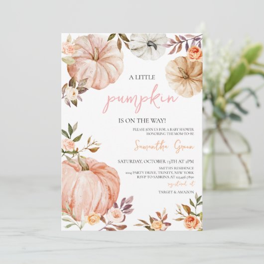 Little Pumpkin Girl Baby Shower Einladung (Stehend Vorderseite)