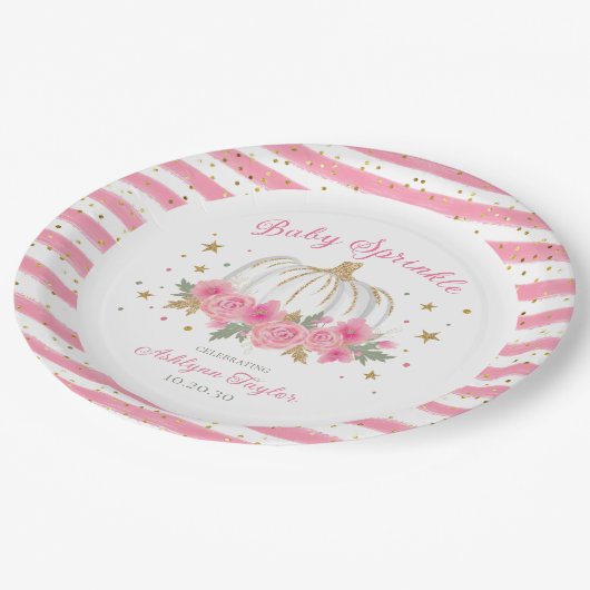 Little Pumpkin Girl Baby Sprinkle Pappteller (Schrägansicht)