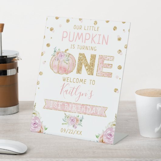 Little Pumpkin Girls 1. Geburtstag Begrüßungszeich Sockelschild (In SItu)