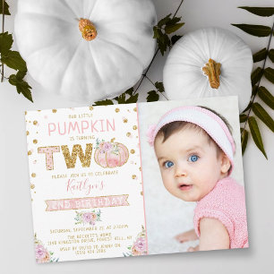 Little Pumpkin Girls 2. Geburtstags-Foto Einladung