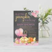Little Pumpkin Girls Chalkboard Fall Baby Dusche Einladung (Stehend Vorderseite)