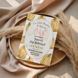 Little Pumpkin Girls Coral Pink Fall Geburtstag Einladung