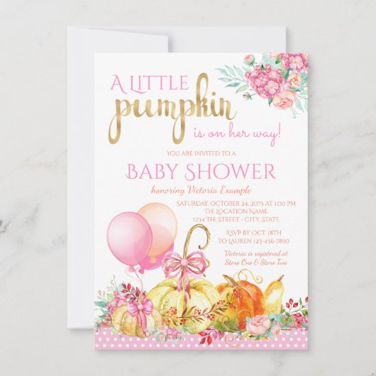 Little Pumpkin Girls Fall Baby Shower Einladungen (Vorderseite)