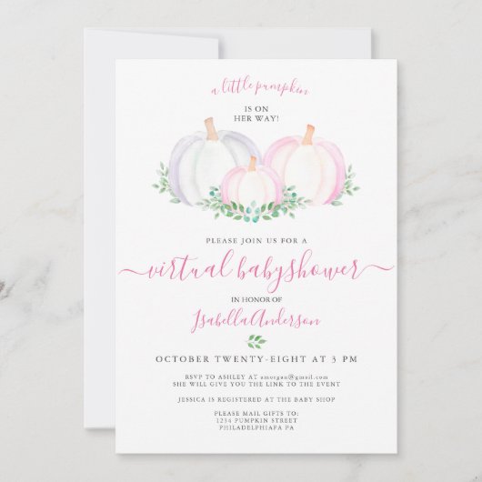 Little Pumpkin Girl's Virtual Baby Shower Einladung (Vorderseite)