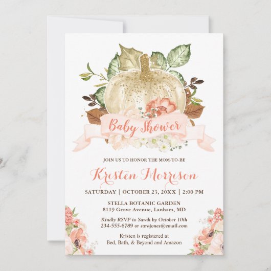 Little Pumpkin Gold Glitzer Fall Baby Shower Einladung (Vorderseite)