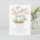 Little Pumpkin Gold Glitzer Fall Baby Shower Einladung (Stehend Vorderseite)