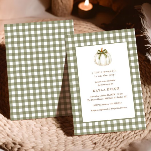 Little Pumpkin Green Gender Neutral Baby Dusche Einladung